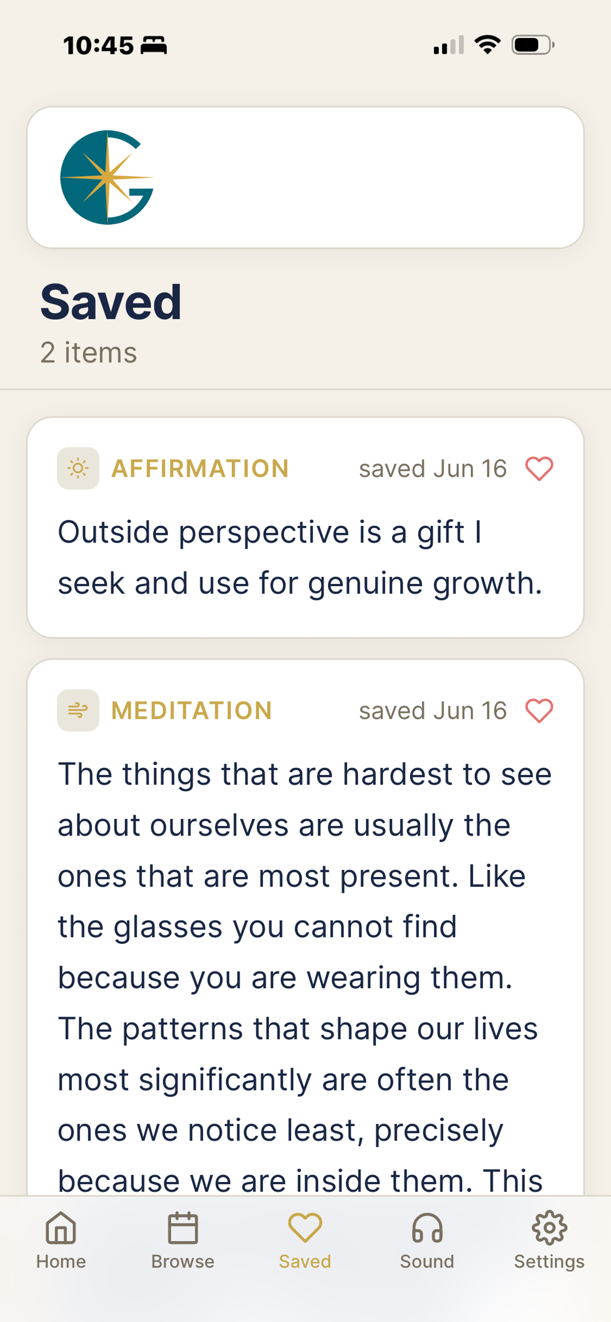 Gide - Calm favorites screen