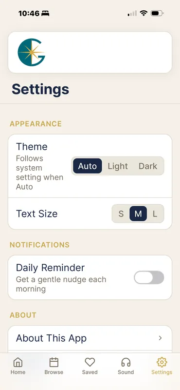 Gide - Calm settings screen